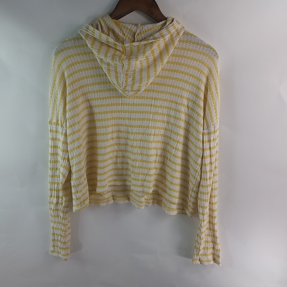 Forever 21 L Butter Yellow White Striped Hoodie Top - Picture 2 of 6
